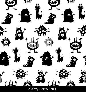 Cute monsters silhouettes seamless pattern Stock Vector