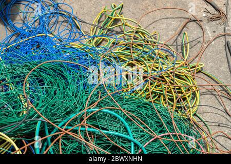 electric cable wire scrap recycling for copper Stock Photo