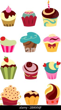 Colorful cupcake set Stock Vector