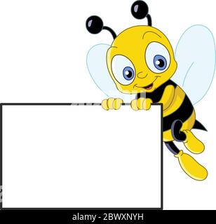 Cute bee holding a blank sign Stock Vector