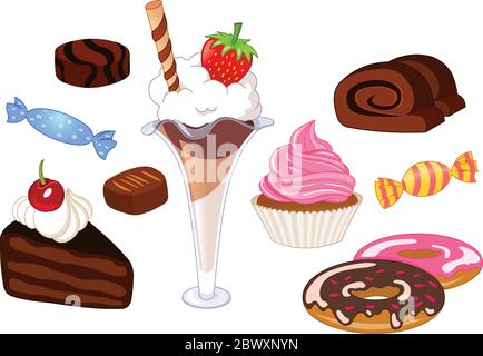 Desserts and sweets set Stock Vector