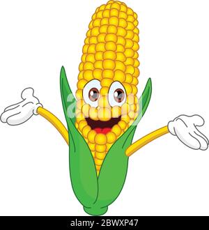 Cheerful cartoon corn raising his hands Stock Vector