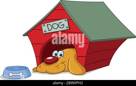 Smiling dog in his doghouse Stock Vector