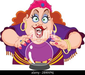 Gypsy Fortune teller holds her hands above a crystal ball Stock Vector