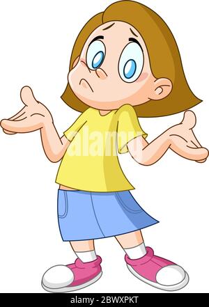 Young girl shrugging shoulders expressing luck of knowledge. Don’t know gesture. Stock Vector