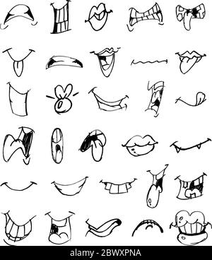 Vector hand drawn doodle cartoon mouth set Stock Vector