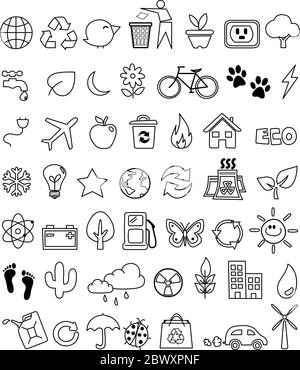 Eco doodle icon set Stock Vector