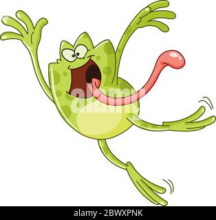 Frog jumping and sticking out a tongue Stock Vector