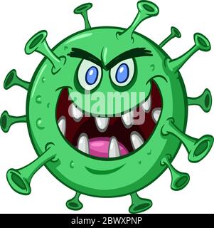 Cartoon green evil virus laughing Stock Vector