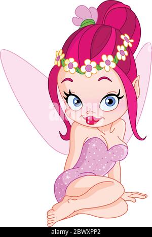 Cute fairy wearing floral head wreath Stock Vector