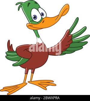 Cartoon duck presenting with his wing Stock Vector