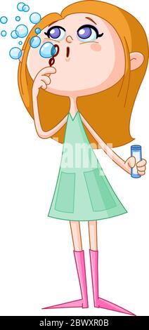 Girl blowing soap bubbles Stock Vector