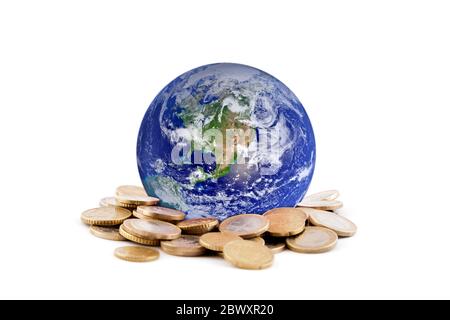 World standing on money. Earth image provided by Nasa. Stock Photo
