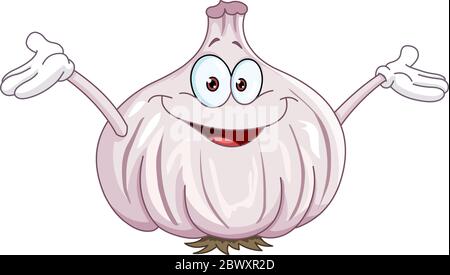 Happy cartoon garlic raising his arms Stock Vector