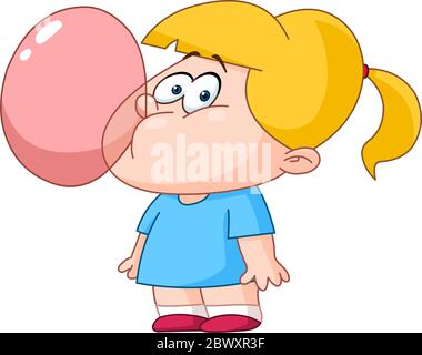 Cartoon Vector Illustration Of A Girl Bubblegum Popping Stock Vector ...