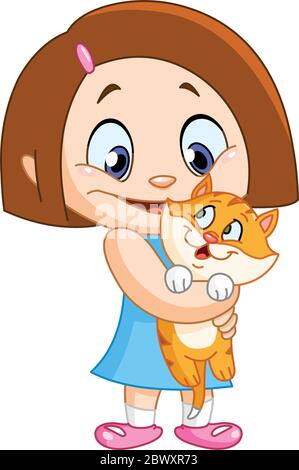 Little girl holding her kitten Stock Vector