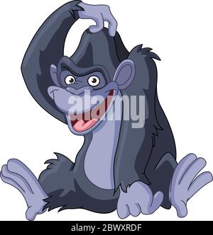 Gorilla sitting and scratching his head Stock Vector