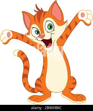 Happy cat raising his hands Stock Vector