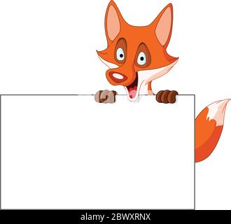 Cute fox holding a blank sign Stock Vector