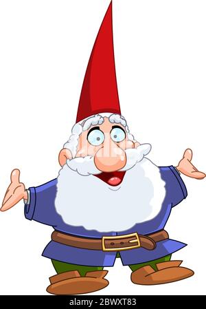 Happy gnome raising his arms Stock Vector