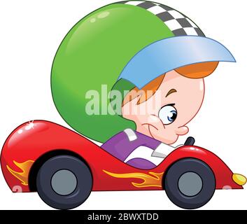 Young kid driving a race car Stock Vector