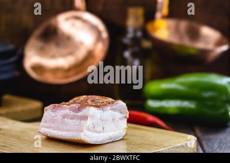 Brazilian bacon called 'Toucinho or toicinho' is a food of animal origin, more precisely, the pig's subcutaneous fat used in cooking, a Brazilian ingr Stock Photo