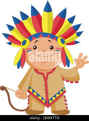 Native American Indian boy waving hello Stock Vector