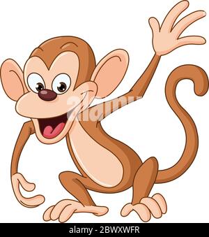 Happy monkey waving hello Stock Vector