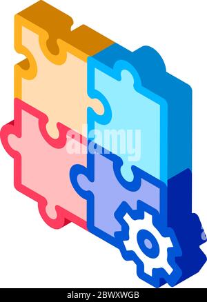 Puzzle Game And Gear Agile Element isometric icon Stock Vector