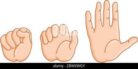 Opened hand sequence from fist to open in three drawings. Stock Vector