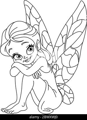 Outlined illustration of an adorable fairy Stock Vector