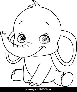 Outlined baby elephant. Vector line art illustration coloring page. Stock Vector
