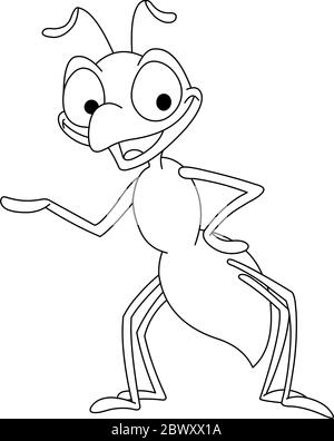 Outlined happy ant. Vector line art illustration coloring page. Stock Vector