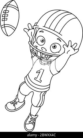 Outlined football kid. Vector illustration coloring page Stock Vector