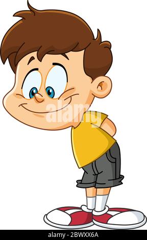 Smiling kid looking down Stock Vector