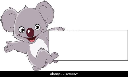 Cheerful koala climbing a sign Stock Vector