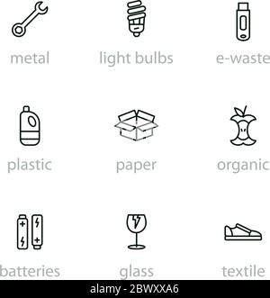 Sorting garbage icon set Stock Vector