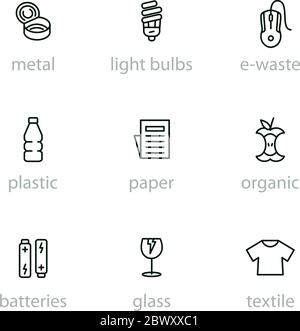 Sorting garbage icon set Stock Vector