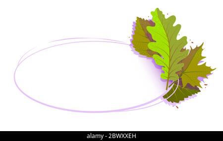 Horizontal spring foliage template banner. Cartoon web frame discount with copy space for text. Summer sale promotion element. Vector leaves illustration. Flat advertising label on white backdrop Stock Vector
