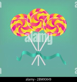 three colorful lollipops tied by a bond Stock Vector
