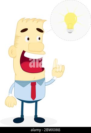 Creative business man with his index finger up. Thinking about a new idea through a balloon. Stock Vector