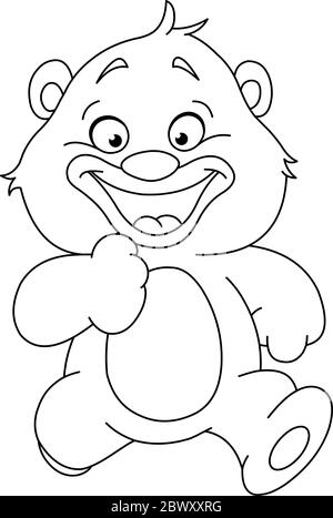 Outlined happy teddy bear running. Vector line art illustration coloring page. Stock Vector
