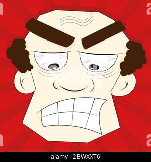 Face of an angry and irritated cartoon man. Stock Vector