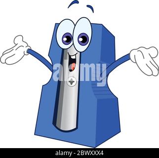 Cartoon pencil sharpener raising his hands Stock Vector