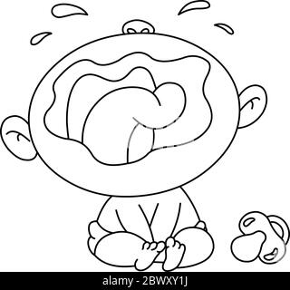 Outlined crying baby. Vector illustration coloring page. Stock Vector