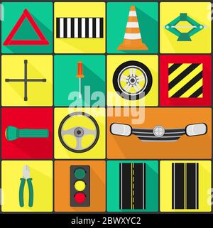 15 items car, security and traffic. Stock Vector