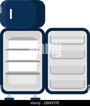 Blue refrigerator, open and empty. Isolated on a white background. Stock Vector