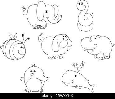 Outlined animal doodles Stock Vector