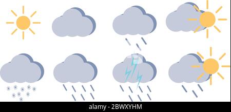 a weather forecast icons on white background Stock Vector