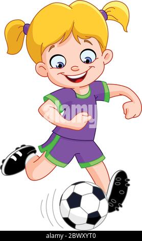 Young girl playing soccer Stock Vector